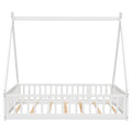 Full Tent Shaped Floor Bed, With Guardrails, Slats, Door ,White Full White Wood Bedroom American Design Pine Bed Frame Pine