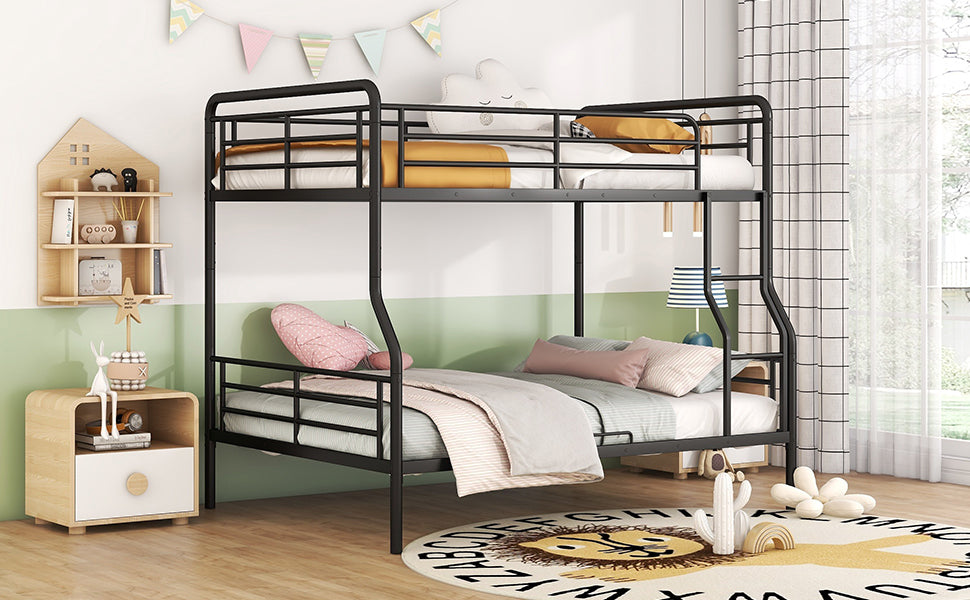 Full Xl Over Queen Metal Bunk Bed, Black Black Iron