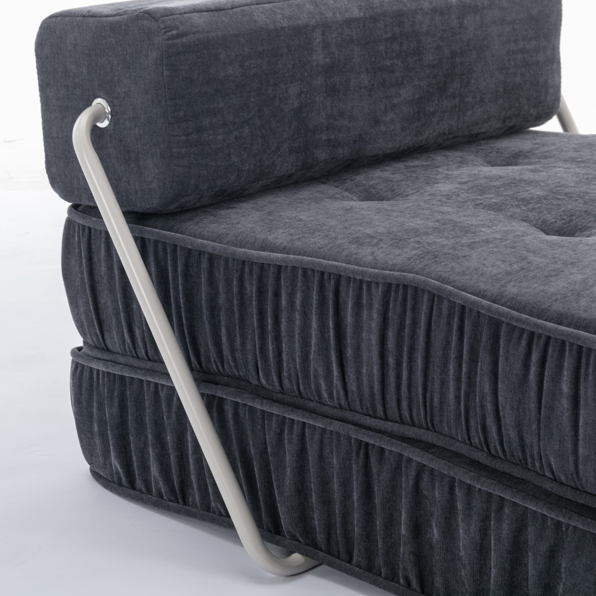 Folding Sofa Bed, Futon Sleeper Chair, Convertible Chair Floor Couch & Sleeping Mattress For Living Room, Guest Room, Home Office, Apartment, Small Space, Bed, Removable Back Cushion, Grey, 1 Seat Grey Chenille Primary Living Space Pillow Back Soft