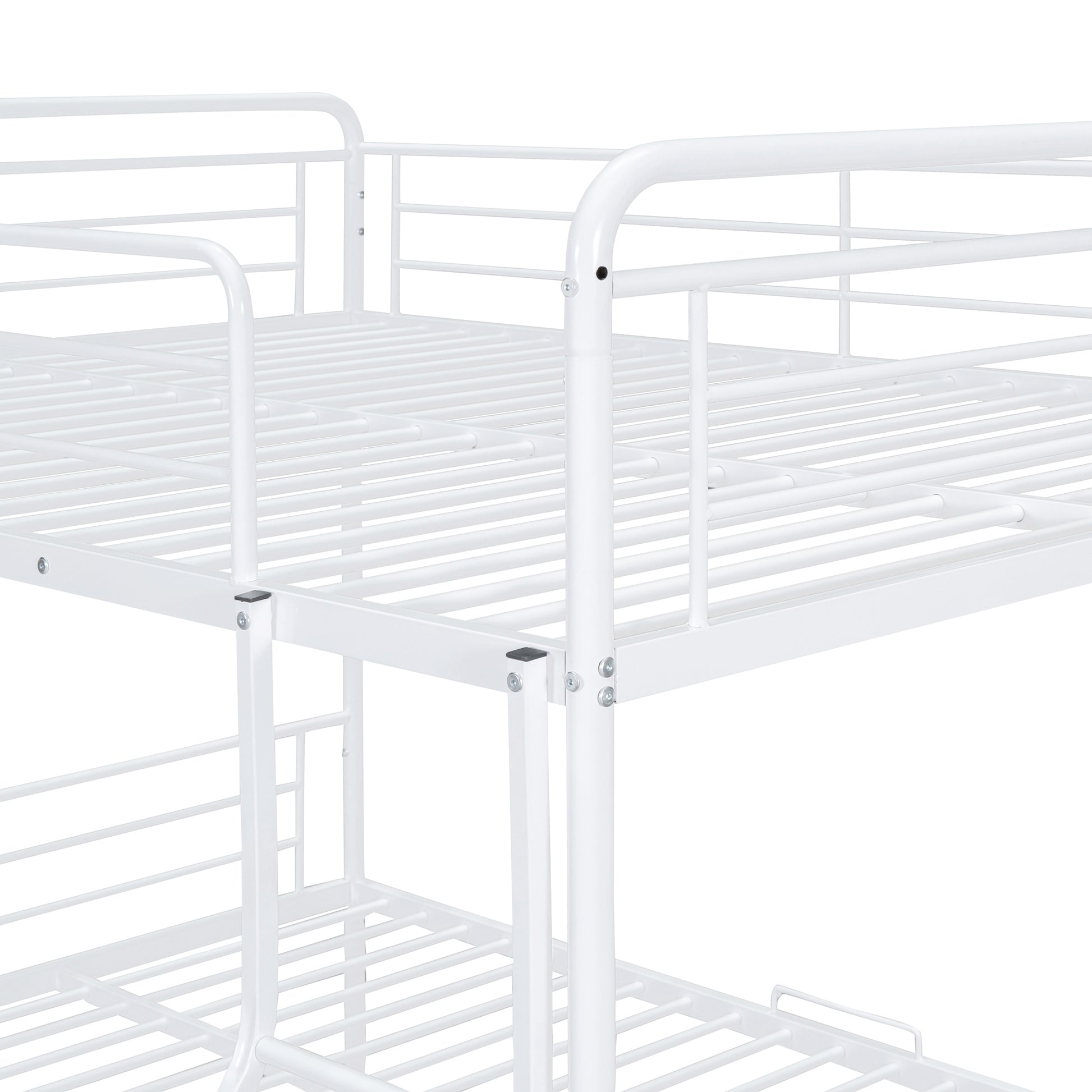 Full Xl Over Queen Metal Bunk Bed With Twin Size Trundle, White White Iron
