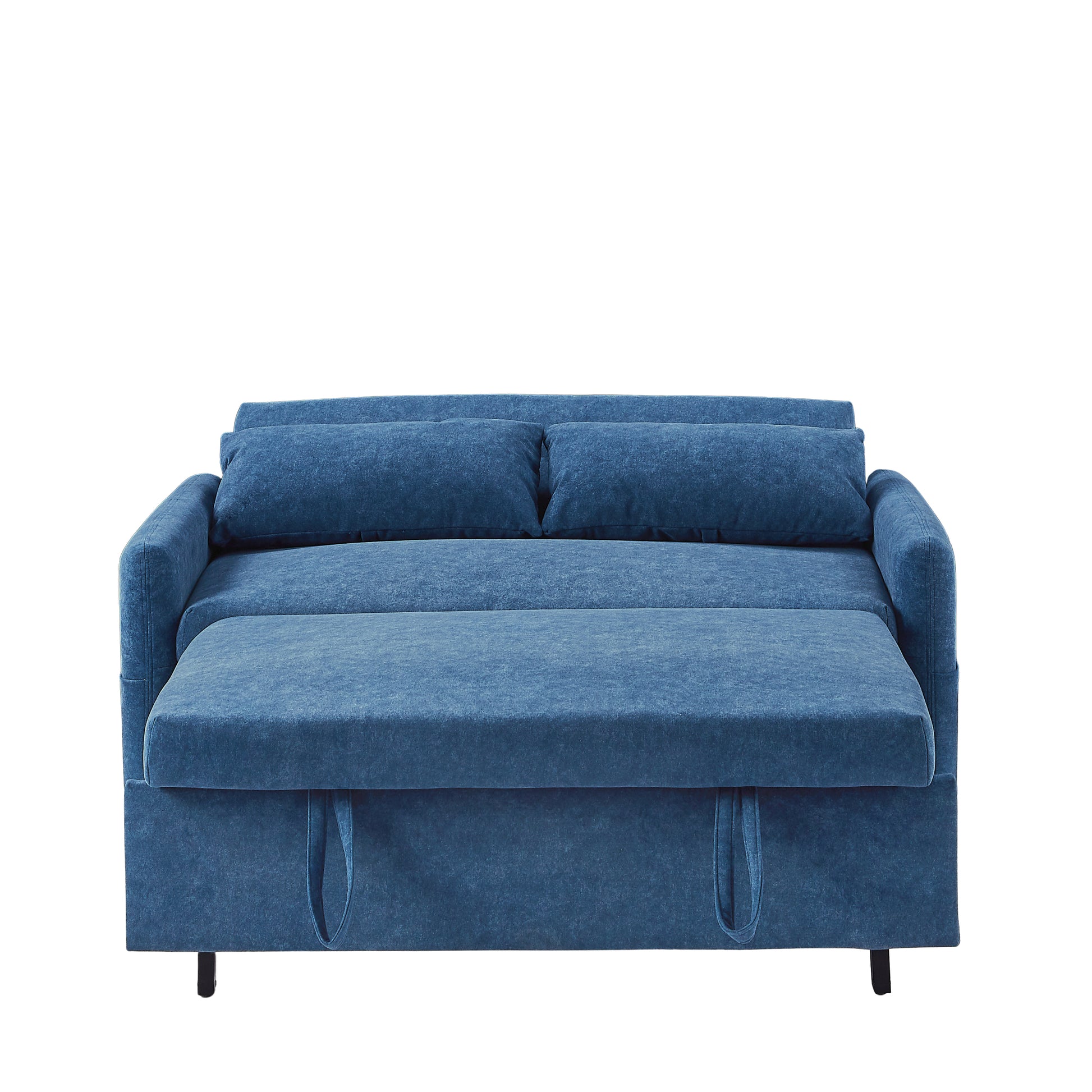 55.1" Pull Out Sleep Sofa Bed Loveseats Sofa Couch With Adjsutable Backrest, Storage Pockets, 2 Soft Pillows, Usb Ports For Living Room, Bedroom, Apartment, Office, Blue Old Sku Wf307821Aac Blue Foam Microfiber