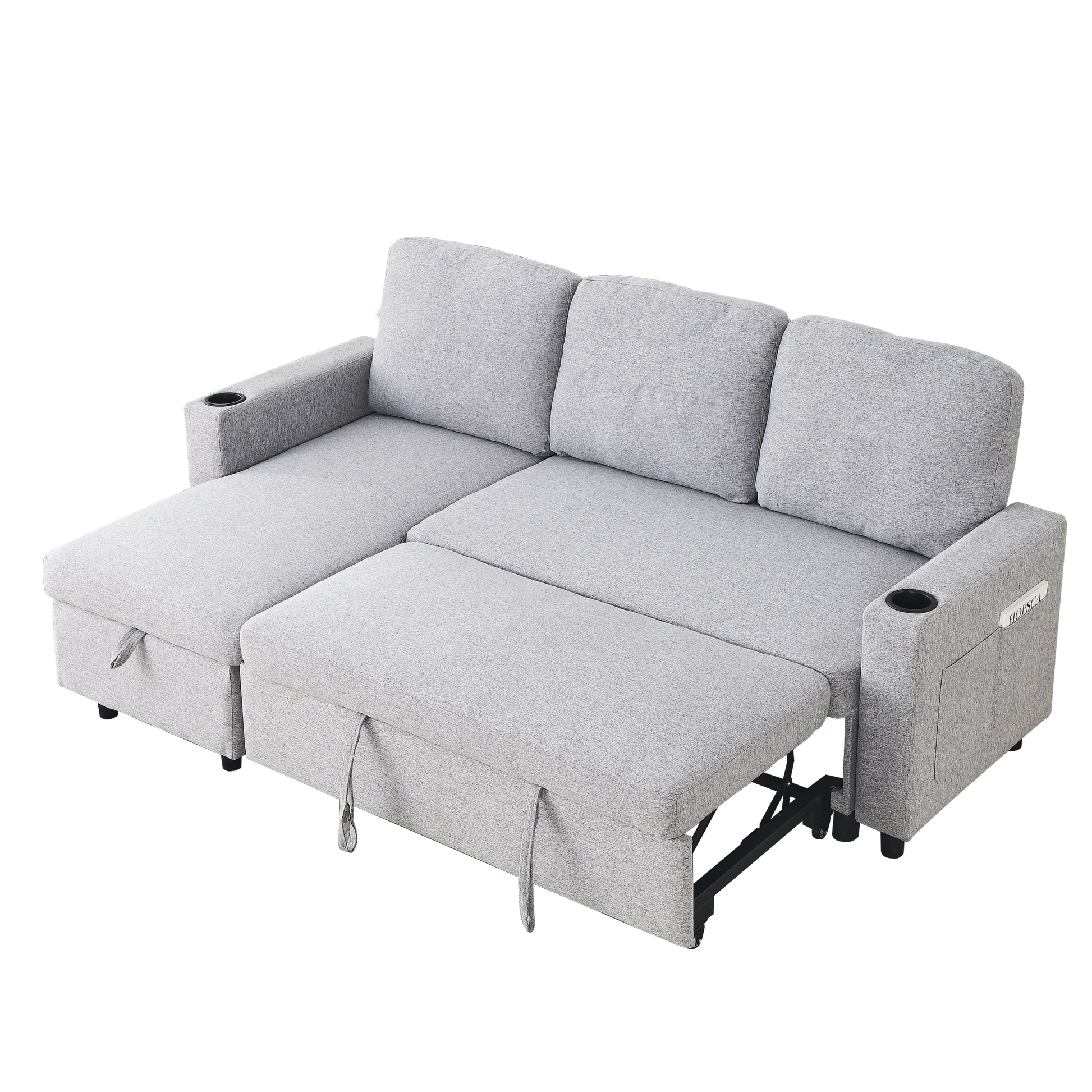 Fx78.7"Comfortable Linen L Shaped Combo Sofa Sofa Bed, Living Room Furniture Sets For Tight Spaces, Reversible Sleeper Combo Sofa With Pullout Bed,Reversible Sofa Bed For Living Room, Office, Apartmen Light Gray Linen Wood Primary Living Space Foam