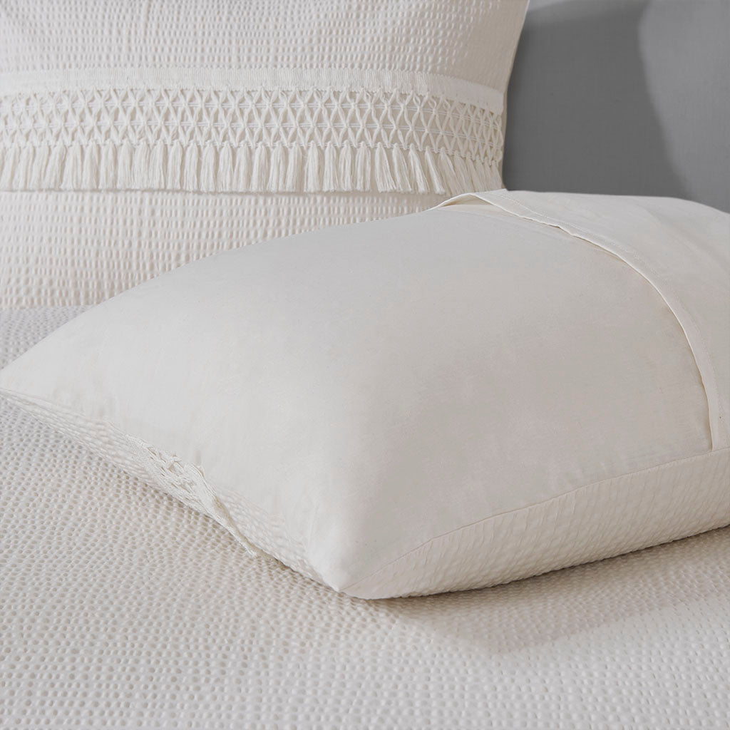 3 Piece Cotton Seersucker Comforter Set Ivory Cotton