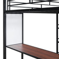 Full Size Loft Metal Bed With 3 Layers Of Shelves And Desk, Stylish Metal Frame Bed With Whiteboard, Black Black Metal
