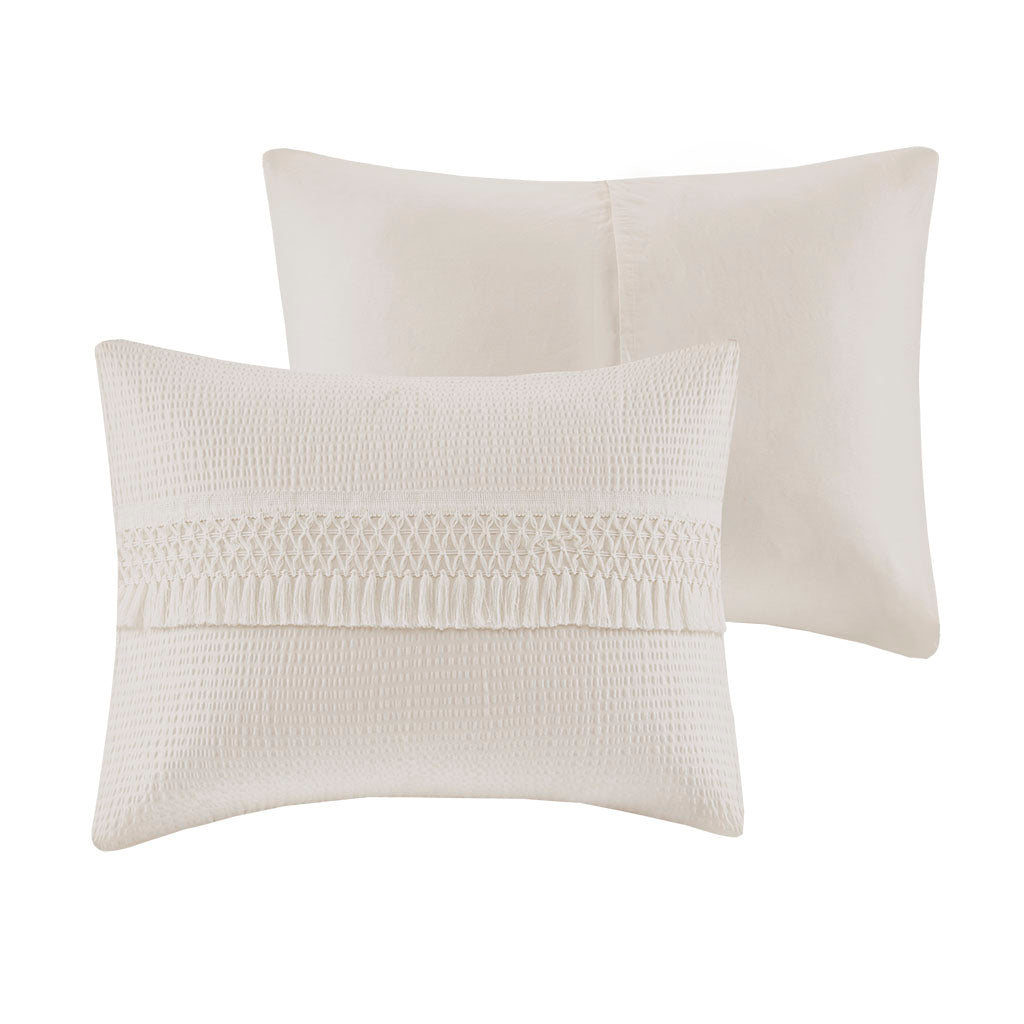 3 Piece Cotton Seersucker Comforter Set Ivory Cotton