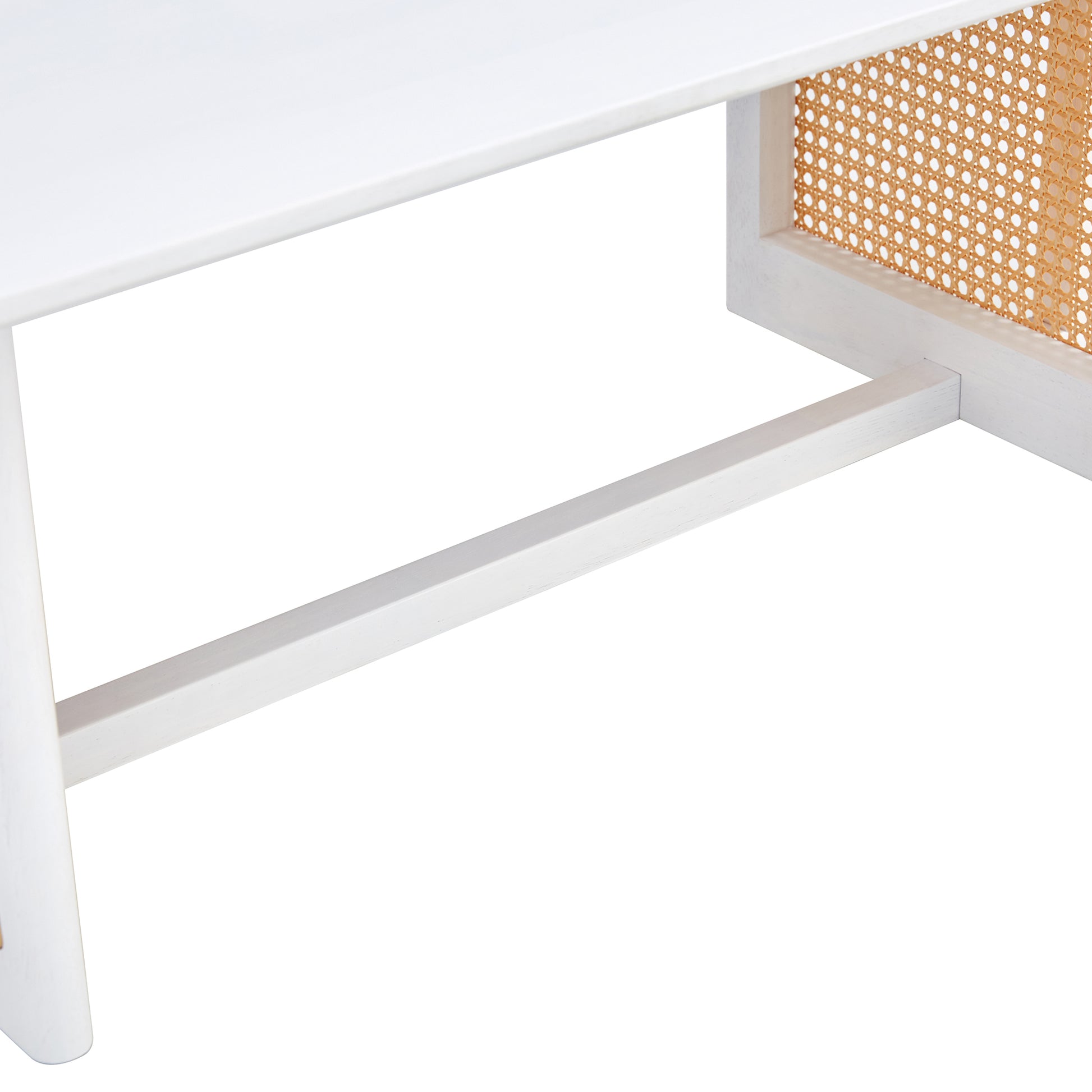 Chinese Style White Solid Wood And Imitation Rattan Coffee Table, Rectangular Solid Wood Coffee Low Table, Small Living Room Coffee Table White Solid Wood