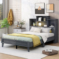 Full Size Storage Platform Bed Frame With 4 Open Storage Shelves And Usb Charging Design,Gray Full Gray Solid Wood Mdf
