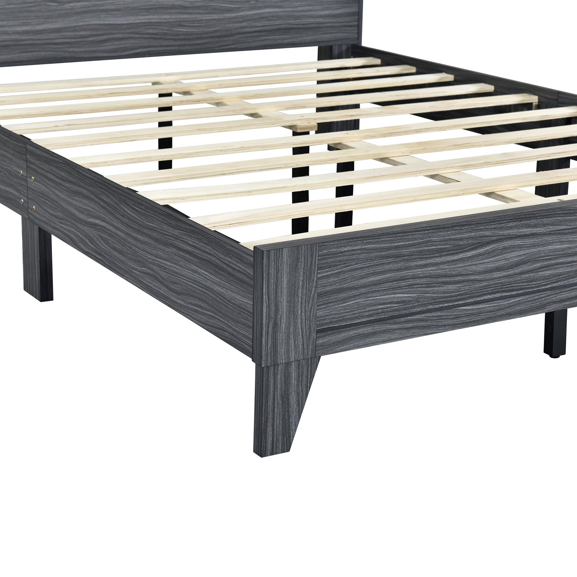 Full Size Storage Platform Bed Frame With 4 Open Storage Shelves And Usb Charging Design,Gray Full Gray Solid Wood Mdf