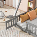 Full Tent Shaped Floor Bed, With Guardrails, Slats, Door ,Grey Full Grey Wood Bedroom American Design Pine Bed Frame Pine
