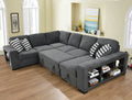 125'' Modern U Shaped 7 Seat Sectional Sofa Couch With Cabinet,Sofa Bed With Storage Chaise Pull Out Couch Bed For Living Room,Dark Gray Light Brown Wood Primary Living Space Heavy Duty Eucalyptus 7 Seat Dark Gray Polyester Soft Pillow Back Modern Square