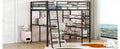 Full Size Loft Metal Bed With 3 Layers Of Shelves And Desk, Stylish Metal Frame Bed With Whiteboard, Black Black Metal