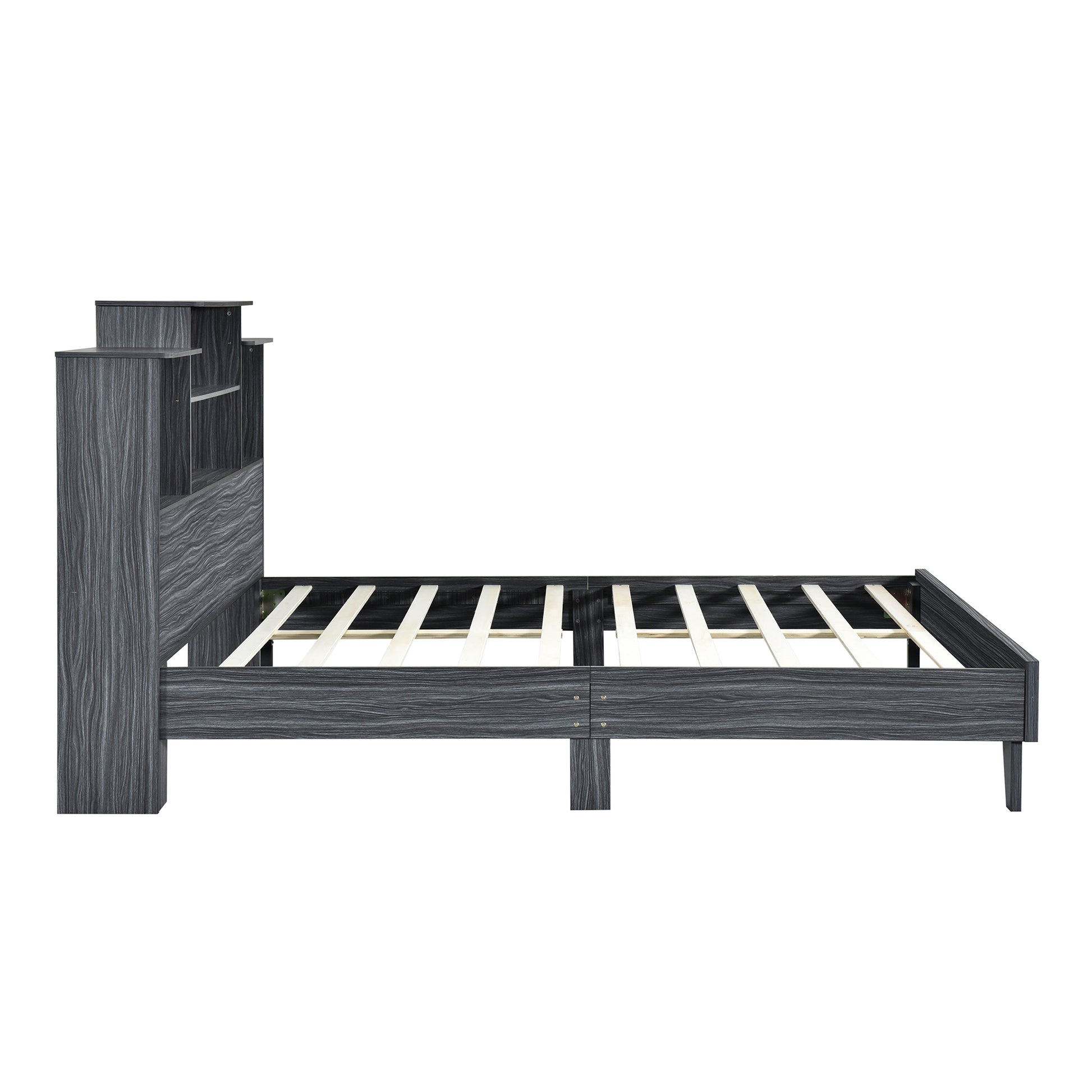 Queen Size Storage Platform Bed Frame With 4 Open Storage Shelves And Usb Charging Design,Gray Gray Solid Wood Mdf