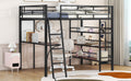 Full Size Loft Metal Bed With 3 Layers Of Shelves And Desk, Stylish Metal Frame Bed With Whiteboard, Black Black Metal