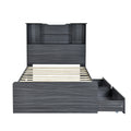 Twin Size Storage Platform Bed Frame With 4 Open Storage Shelves And 2 Storage Drawers,Led Light,Gray Gray Solid Wood Mdf
