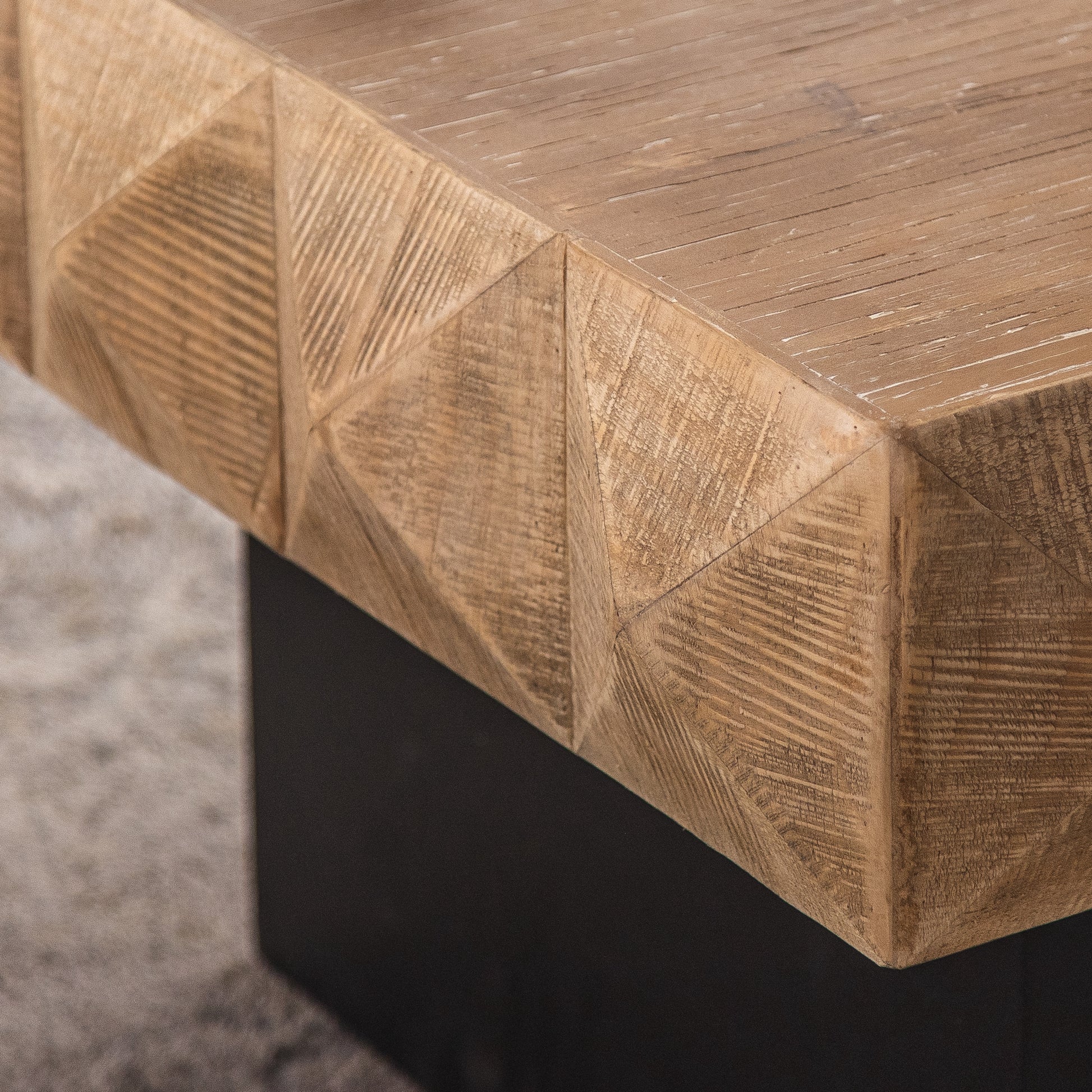 32.28"Three Dimensional Embossed Pattern Square Retro Coffee Table With 2 Drawers And Mdf Base Natural Solid Wood Mdf