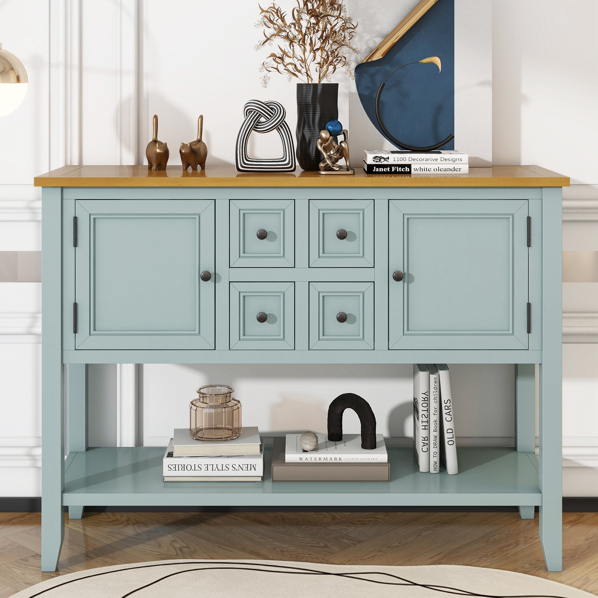 Cambridge Series Large Storage Vintage Console Table With Four Small Drawers And Bottom Shelf For Living Rooms, Entrances And Kitchens Lime White, Old Sku: Wf190263Aak Lime White Solid Wood Mdf