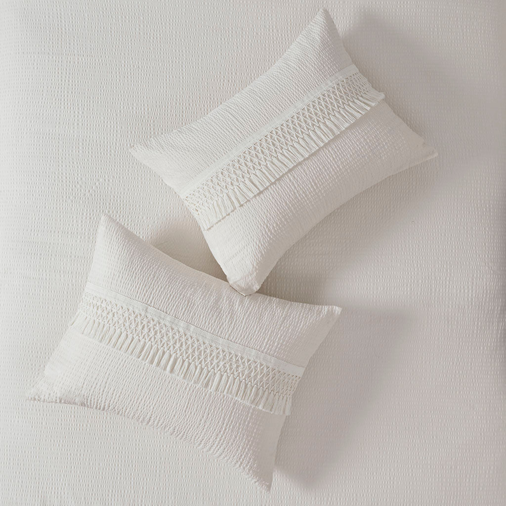 3 Piece Cotton Seersucker Comforter Set Ivory Cotton
