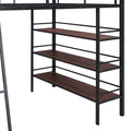Full Size Loft Metal Bed With 3 Layers Of Shelves And Desk, Stylish Metal Frame Bed With Whiteboard, Black Black Metal