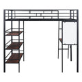 Full Size Loft Metal Bed With 3 Layers Of Shelves And Desk, Stylish Metal Frame Bed With Whiteboard, Black Black Metal