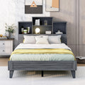 Full Size Storage Platform Bed Frame With 4 Open Storage Shelves And Usb Charging Design,Gray Full Gray Solid Wood Mdf