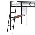 Full Size Loft Metal Bed With 3 Layers Of Shelves And Desk, Stylish Metal Frame Bed With Whiteboard, Black Black Metal