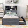 Twin Size Storage Platform Bed Frame With 4 Open Storage Shelves And 2 Storage Drawers,Led Light,Gray Gray Solid Wood Mdf