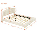 Queen Size Velvet Platform Bed With Thick Fabric, Stylish Stripe Decorated Bedboard And Elegant Metal Bed Leg, Beige Beige Velvet