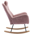 35.5 Inch Rocking Chair With Pocket, Soft Teddy Fabric Rocking Chair For Nursery, Comfy Wingback Glider Rocker With Safe Solid Wood Base For Living Room Bedroom Balcony Pink Pink Casual Foam Teddy