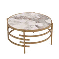 32.48'' Round Coffee Table With Sintered Stone Top&Sturdy Metal Frame, Modern Coffee Table For Living Room, Golden Golden Iron