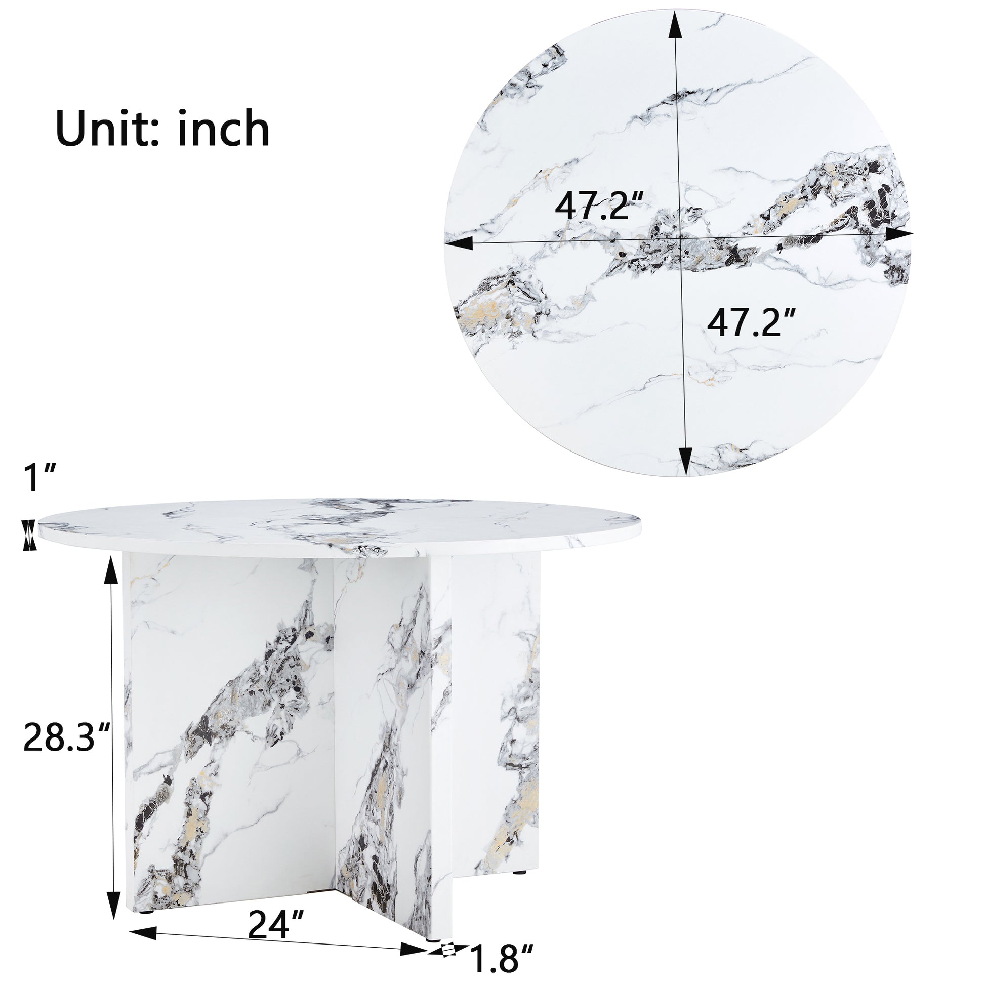 Round Dining Table For 4 6, 47 Inch Modern Kitchen Faux Marble Table Small Dinner Table Mdf Kitchen Dinning Table For Cafe Restaurant Wine Bar Home Office Conference Only Table White Modern Mdf