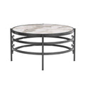 32.48'' Round Coffee Table With Sintered Stone Top&Sturdy Metal Frame, Modern Coffee Table For Living Room, Darker Gray Gray Iron