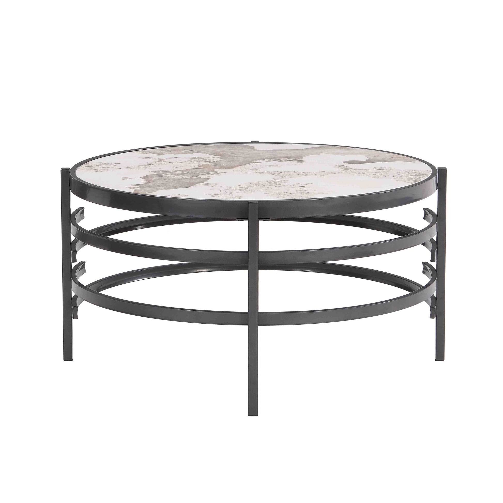 32.48'' Round Coffee Table With Sintered Stone Top&Sturdy Metal Frame, Modern Coffee Table For Living Room, Darker Gray Gray Iron
