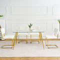 Modern Simple Table And Chair Set, One Table And Four Chairs. Transparent Tempered Glass Top, Gold Plated Legs. Gold Plated Metal Chair Legs Set Of 5 White Gold Dining Room Rectangular Kitchen &