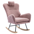 35.5 Inch Rocking Chair With Pocket, Soft Teddy Fabric Rocking Chair For Nursery, Comfy Wingback Glider Rocker With Safe Solid Wood Base For Living Room Bedroom Balcony Pink Pink Casual Foam Teddy