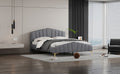 Queen Size Velvet Platform Bed With Thick Fabric, Stylish Stripe Decorated Bedboard And Elegant Metal Bed Leg, Gray Gray Velvet