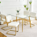 Modern Simple Table And Chair Set, One Table And Four Chairs. Transparent Tempered Glass Top, Gold Plated Legs. Gold Plated Metal Chair Legs Set Of 5 White Gold Dining Room Rectangular Kitchen &