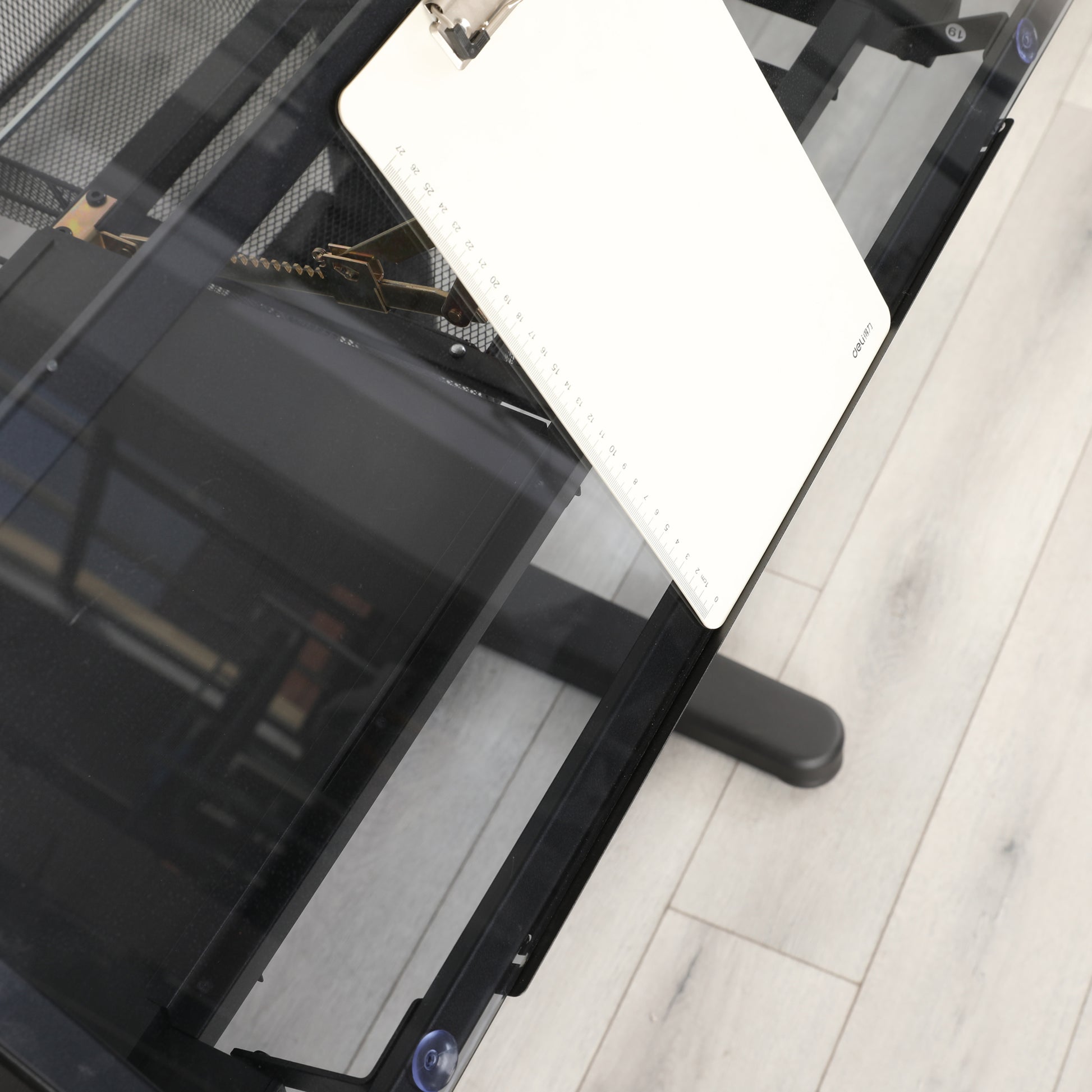 Hand Crank Adjustable Drafting Table Drawing Desk With 2 Metal Drawers Black With Stool Black Tempered Glass Sheet Metal Plastic