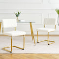 Modern Simple Table And Chair Set, One Table And Four Chairs. Transparent Tempered Glass Top, Gold Plated Legs. Gold Plated Metal Chair Legs Set Of 5 White Gold Dining Room Rectangular Kitchen &