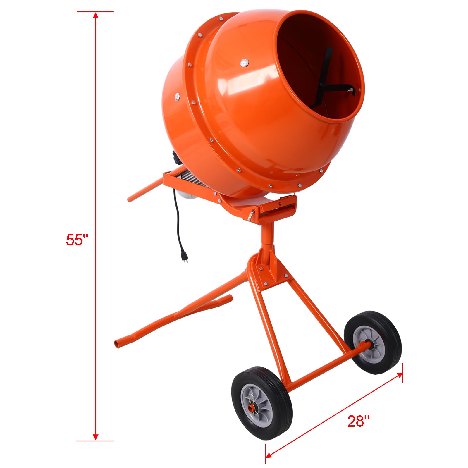 370W Portable Electric Concrete Mixer Cement Mixing Barrow Machine Mixing Mortar Handle With Wheel 4.6 Cu Ft. Orange Steel