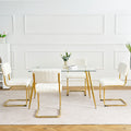 Modern Simple Table And Chair Set, One Table And Four Chairs. Transparent Tempered Glass Top, Gold Plated Legs. Gold Plated Metal Chair Legs Set Of 5 White Gold Dining Room Rectangular Kitchen &