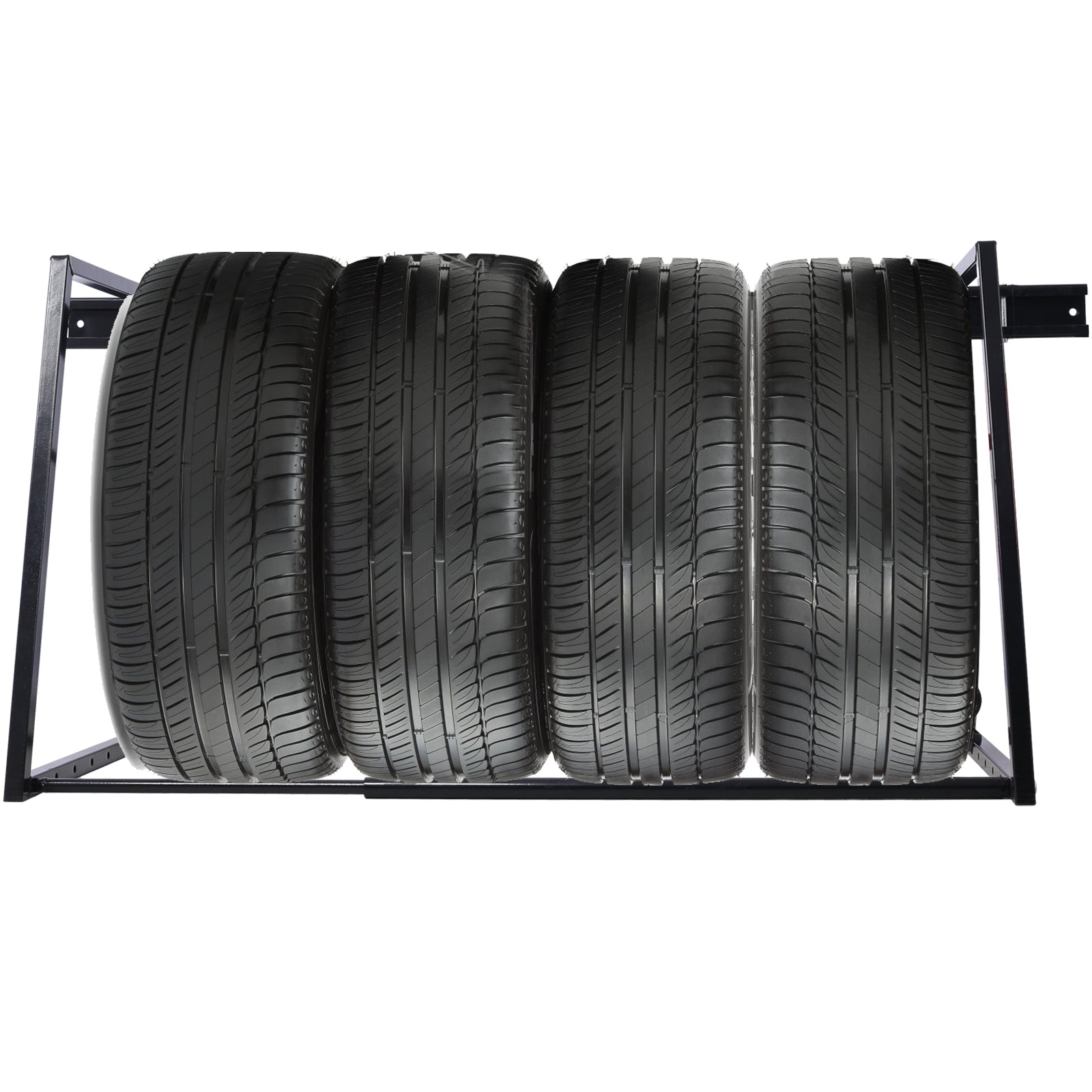 Heavy Duty Adjustable Garage Wall Multi Tire Rack Storage, Black Black Steel