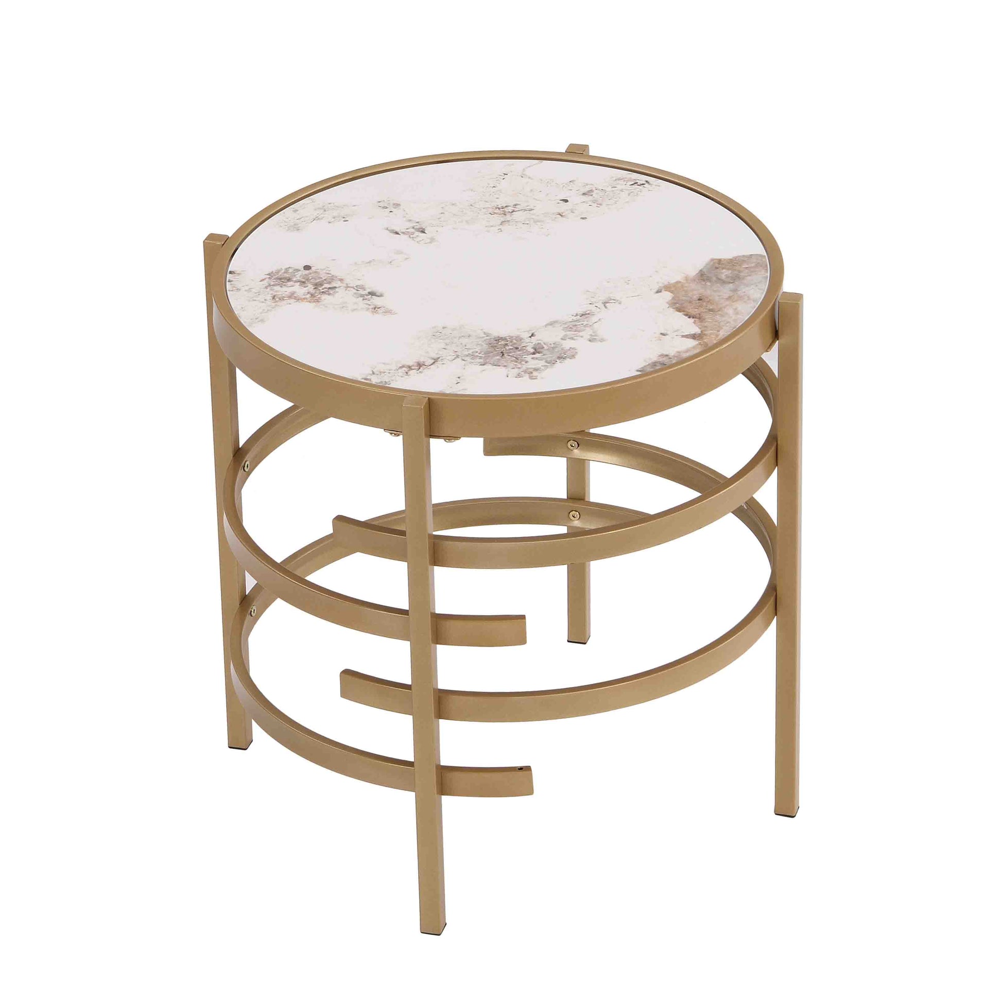 Modern Side Table, Pandora Sintered Stone End Table, Golden Small Coffee Table, 20.67''W X 20.67''D X 21.65'H Golden Iron