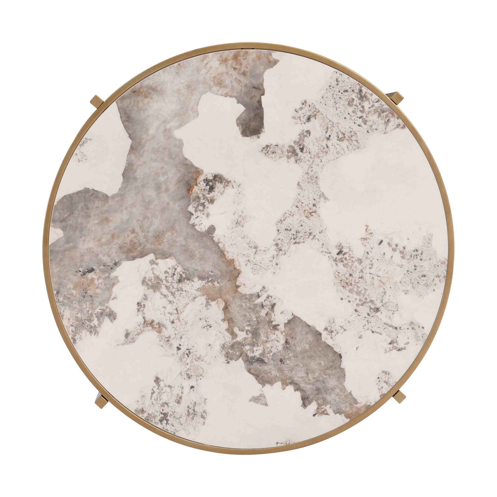 32.48'' Round Coffee Table With Sintered Stone Top&Sturdy Metal Frame, Modern Coffee Table For Living Room, Golden Golden Iron