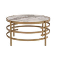 32.48'' Round Coffee Table With Sintered Stone Top&Sturdy Metal Frame, Modern Coffee Table For Living Room, Golden Golden Iron