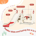 4 In 1 Toddler Slide And Swing Set, Kids Playground Climber Slide Playset With Basketball Hoop,Freestanding Combination For Babies Red 50 99 Lbs Hdpe Indoor & Outdoor Use
