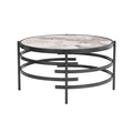 32.48'' Round Coffee Table With Sintered Stone Top&Sturdy Metal Frame, Modern Coffee Table For Living Room, Darker Gray Gray Iron