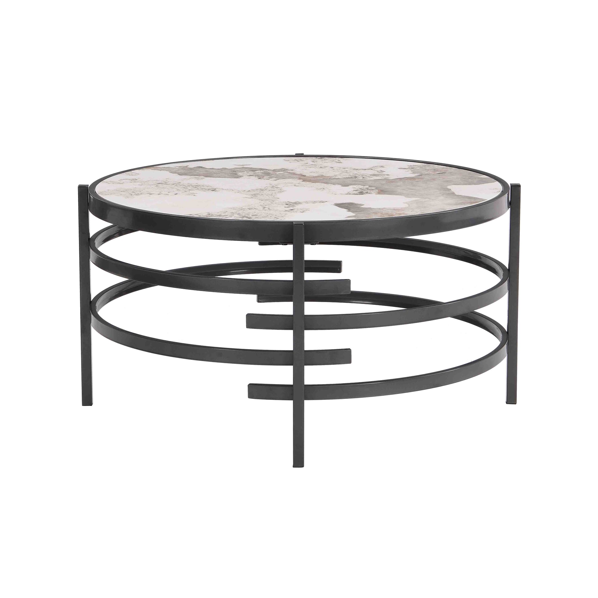 32.48'' Round Coffee Table With Sintered Stone Top&Sturdy Metal Frame, Modern Coffee Table For Living Room, Darker Gray Gray Iron