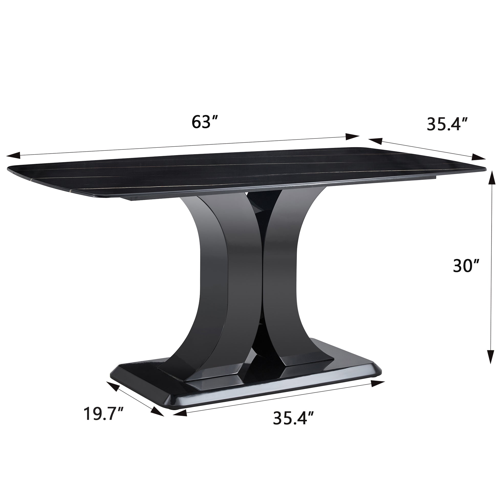 Rectangular 63" Marble Dining Table, Luxurious Dining Room Table With Faux Marble Top And X Shape Mdf Base, Modern Kitchen Dining Table For Kitchen Living Dining Room Black Luxury,Modern Mdf Glass