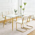 Modern Simple Table And Chair Set, One Table And Four Chairs. Transparent Tempered Glass Top, Gold Plated Legs. Gold Plated Metal Chair Legs Set Of 5 White Gold Dining Room Rectangular Kitchen &