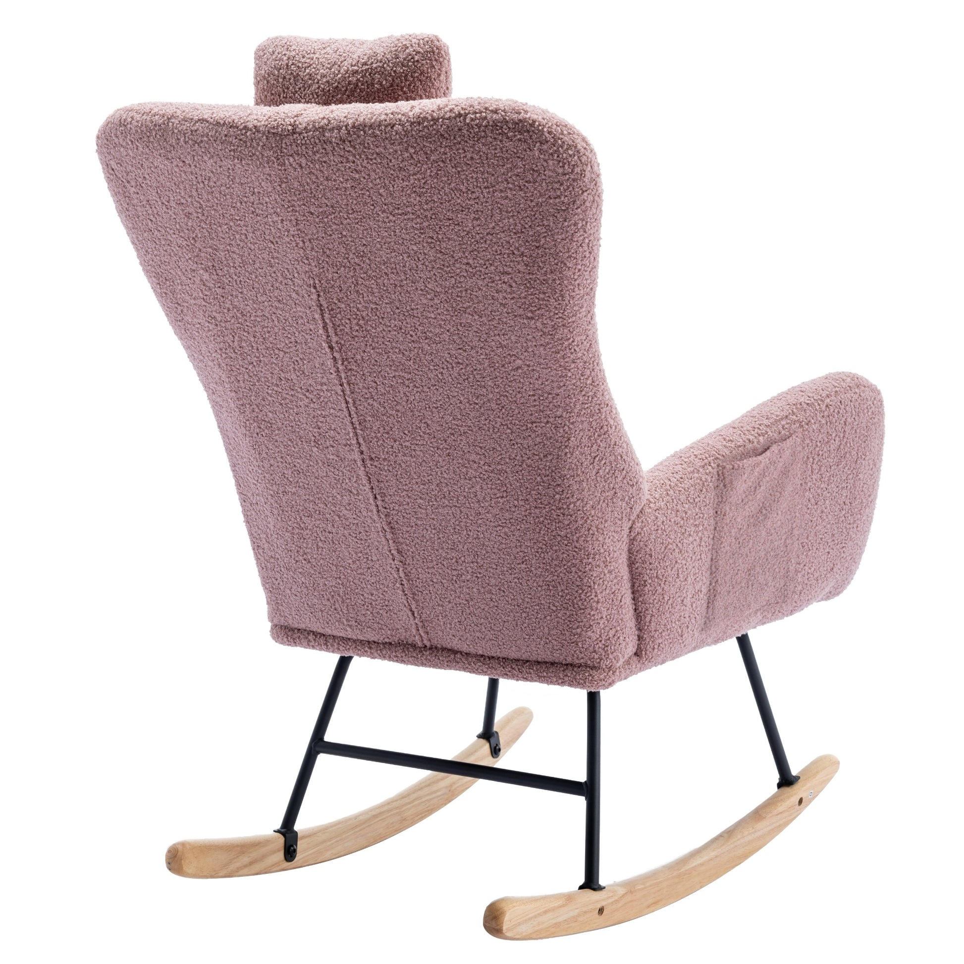 35.5 Inch Rocking Chair With Pocket, Soft Teddy Fabric Rocking Chair For Nursery, Comfy Wingback Glider Rocker With Safe Solid Wood Base For Living Room Bedroom Balcony Pink Pink Casual Foam Teddy